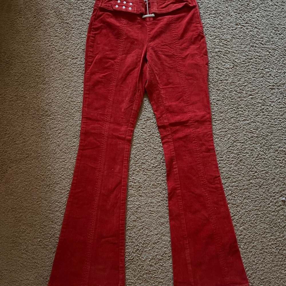 Stylish Red Corduroy Flare Pants